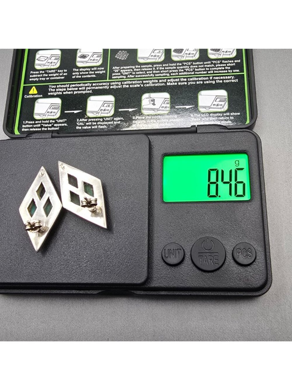Sterling Silver Malachite Onyx Inlay Earrings Marcasite Border Artisan Signed A - Picture 12 of 12